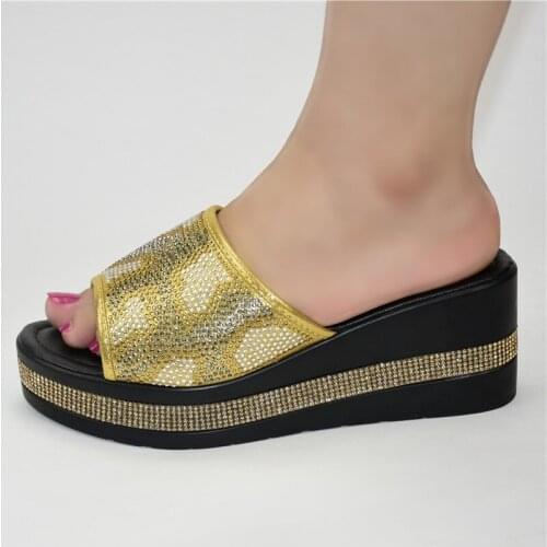 Fashion Gold African Womens Wedge Heel Shoes Party Pumps 222-6 Heel Height 6.5CM