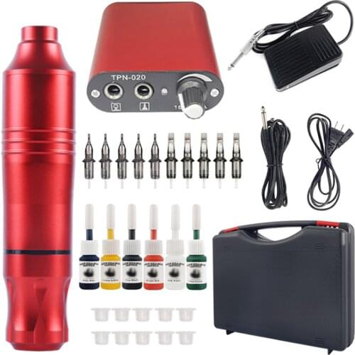Tattoo Kit Rotary Tattoo Machine Kit Tattoo Pen with Tattoo Needles Power Supply Foot Pedal Tattoo Inks Cups Tattoo Tool Set