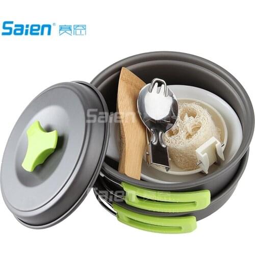 Camping Cookware Mess Kit - Durable Pot Pan Bowls & Folding Knife, Nylon Bag- Lightweight Set for Backpacking, Hiking Outdoors