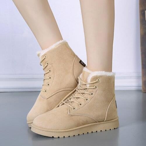 New Add Thick Cotton Women Snow Boots Flat Lace Up Winter Platform Ladies Warm Shoes Flock Fur Womens Suede Ankle Boots Female