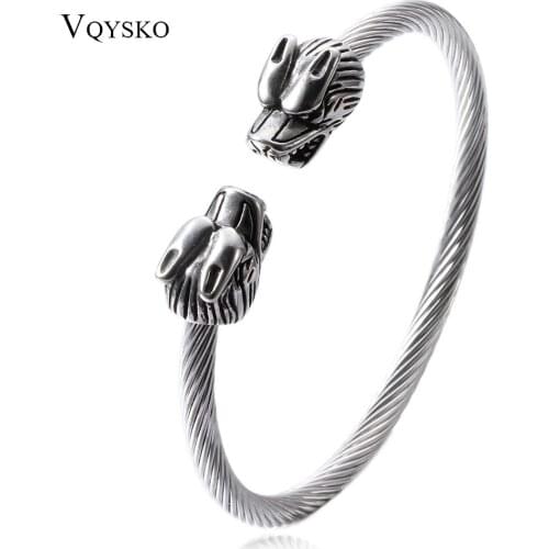 New arrival wire line titanium steel animal bracelet Stainless steel Cable Zodiac Dragon bracelets bangles