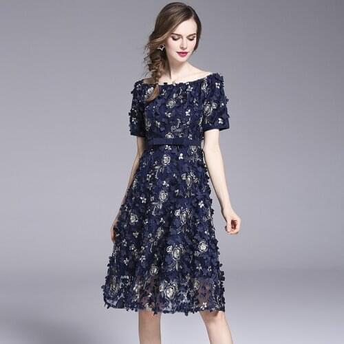 NEW Mesh Prom Patch Heavy Floral Embroidered Midi Party Dress