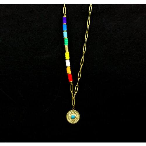 2021 Trendy Jewelry Stainless Steel Gold-plated Golden Necklace For Women Soft Ceramics Chain Eye Style Set Stone Pendant Choker