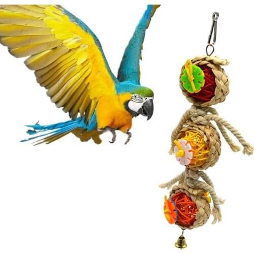 Rattan Parrot Chewing Toy Funny Rattan Cage Bite Toy Hanging Bell Toy Bird Chew Toy Birds Favors Pet Accessories Random Color