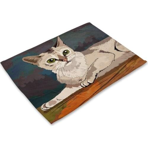 Cat Drink Coasters Cartoon Dog Cat Place Mat Nordic Animal Alpaca Elk Ladybug Printing Placemat Cotton Linen Tableware