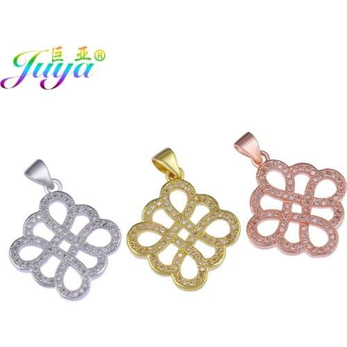Juya DIY Charms Supplies Gold/Rose Gold Hand made Animal Cat Flower Hamsa Floating Charms For Women Kids Pendant Jewelry Making