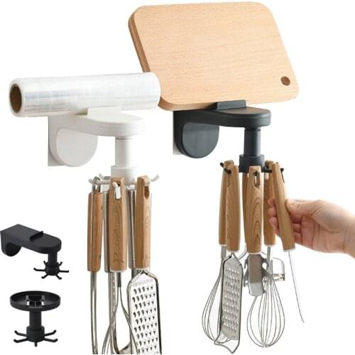 Kitchen Storage Hook Rotatable Clothes Towel Cutlery Holder Self-adhesive Bath Ball Hanger Rack