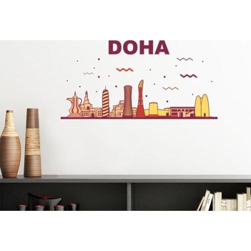 Hand-painted City Landmark Building Doha Culture Elements Removable Wall Sticker Art Decals Mural DIY Wallpaper for Room Decal