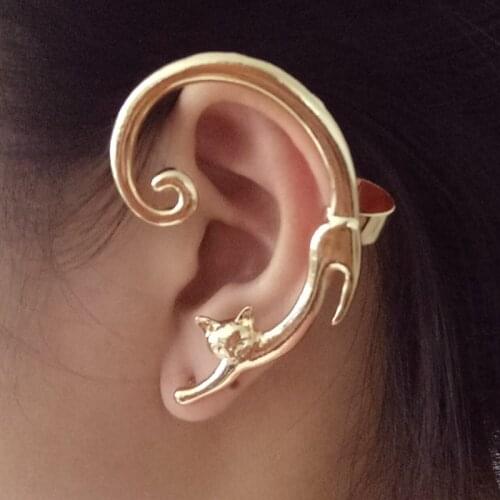 Single Piece Punk Style Gold Silver Plated Cat Post Earring Cartoon Ear Cuff Rock Animal Black Stud Earring Women Ear Wrap