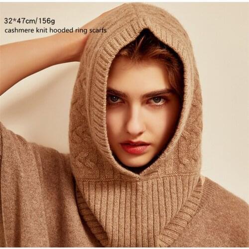 100%cashmere twisted knit women new fashion hooded ring scarfs hats beanies for unisex winter 32*47cm wholesale retail