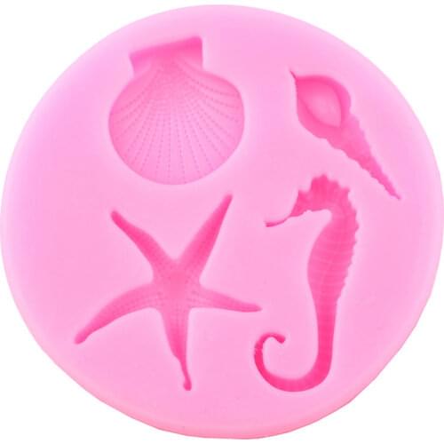 Sea Creatures Silicone Molds Shell Seahorse Conch Cupcake Topper Fondant Cake Decorating Tools Starfish Candy Chocolate Moulds