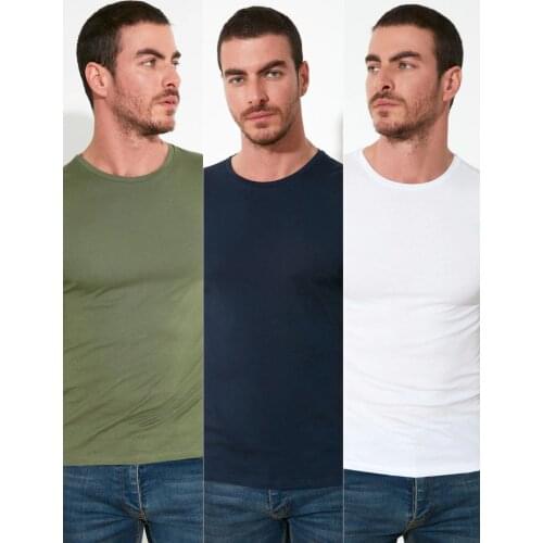 Trendyol Male Basic 3'lü Package-Slim Fit Bike Collar Short Sleeve T-Shirt TMNSS21TS1048