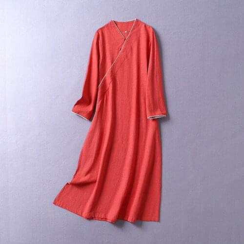 Chinese style and Zen style improved Qipao Zen tea dress