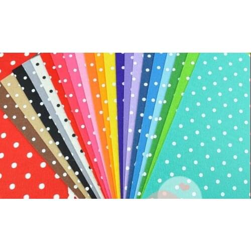 1MM Thick Big Dia5mm Polka Dot Printed Nonwoven Felt Fabric 18pcs 14x14cm DIY Felt