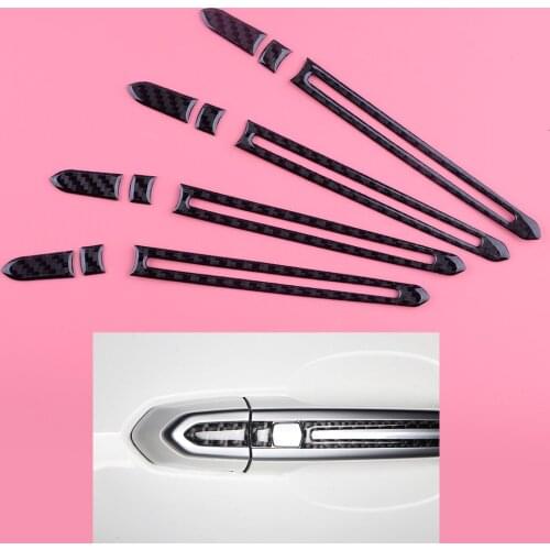 12pcs/set Real Carbon Fiber Side Door Handle Cover Trim Black fit for Cadillac ATS 2014-2018 2019