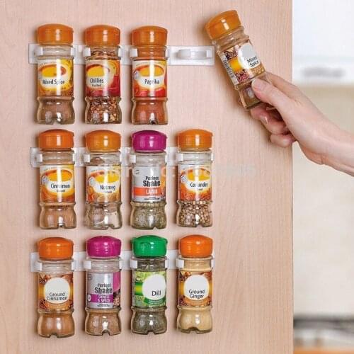 4 Pcs Wall Mount Ingredient Spice Bottle Rack Plastic Clip Organizer Rack Kitchen Cabinet Door Hooks Jars Spice Holder Tools
