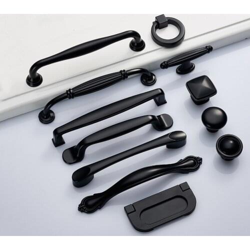 5pcs Zinc Alloy Black Cabinet Handles American Kitchen Cupboard Door Pulls Drawer Knobs Fashion Furniture Handle Hardware