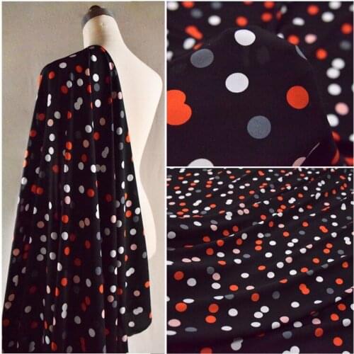 50*145cm Fashion Black Irregular Red Polka Dot Printed Chiffon Fabric Womens Childrens Clothing Handmade DIY Fabric