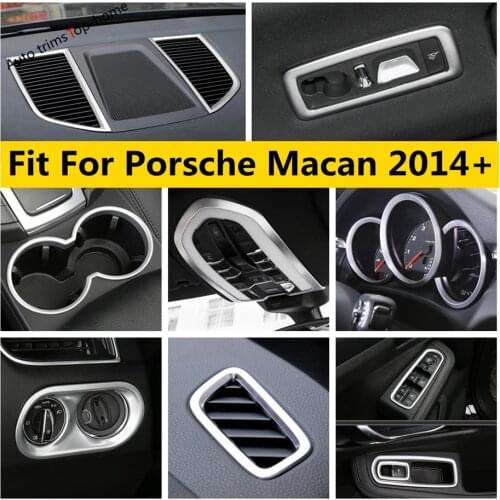 Car Interior Water Cup Holder Dashboard AC Air Panel Head Light Lamp Cover Trim Matte Accessories For Porsche Macan 2014 - 2020