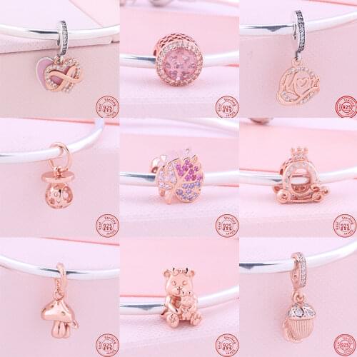 New Original Kangaroo Freehand Heart Key Lock Bead Fit Pandora Charms Silver 925 Bracelet For Women Fashion Jewelry Rose Gold