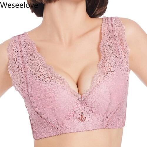 Weseelove Women Bra Large Size Skin Color Lace Underwear Without Bones Push Up Sexy Lingerie Super Size Female Bra Beautiful X55