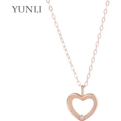 YUNLI Real 18K Rose Gold Pendant Necklace Natural Diamond Heart Pendant Pure AU750 Clavicle Chain for Women Fine Jewelry PE015