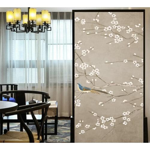 Decorative Windows Film Privacy Flowers Birds Painting Stained Glass Window Stickers No Glue Static Cling Frosted Window Cling