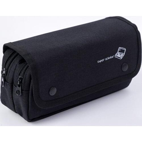 Child Pencil Bags Simple 3 Layers Estuches Escolares Boys Canvas Portable Pencil Case High Capacity Stationery Storage Bags