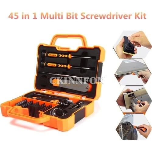 DHL 50PCS 45 in 1 Multi Bit Screwdriver Kit with Spudger Tweezers for Tablets Mobile Phone PC Repair (Color: Yellow)