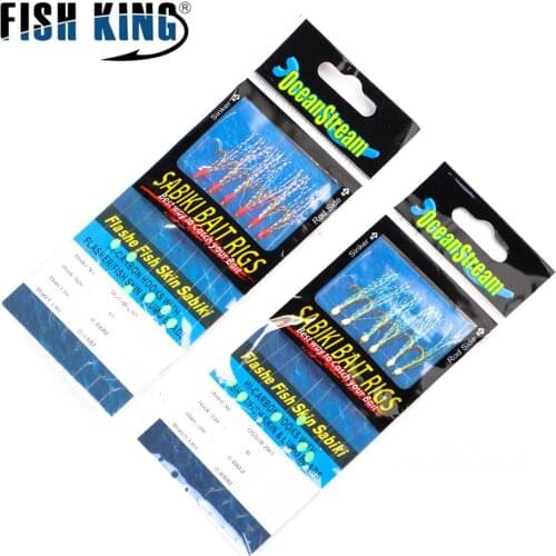 FISH KING 1-3packs Luminous Fish Skin Sabiki Hook Saltwater Sea Sabiki Rigs For Boat Fishing Shrimp Fishing Lure Hook Japan