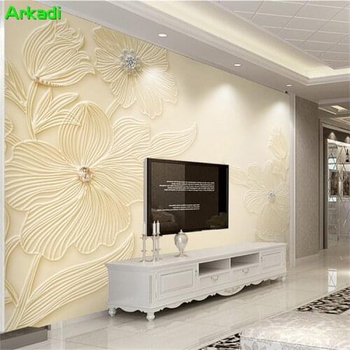 Custom Mural High Quality Diamond Flower Pattern High-grade Emboss Modern Simple Jewelry Wall Living Room TV Background Wall