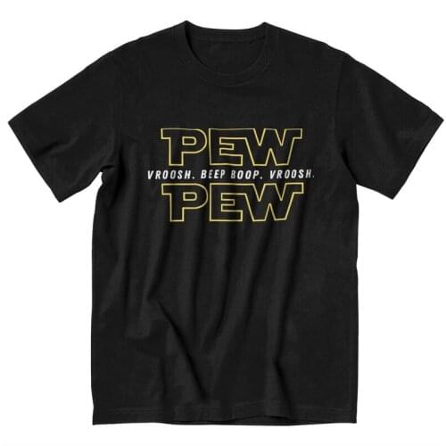 Pew Pew Wars Tshirts Men Short Sleeve Print T Shirt Classic Sci-fi Space Star Noises for Geeks T-shirts Fitted Pure Cotton Tees