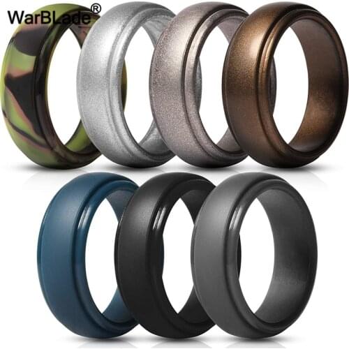 WarBLade Men Hypoallergenic Flexible Sports Silicone Rings 8mm Food Grade FDA Silicone Finger Ring For Men Wedding Rubber Bands