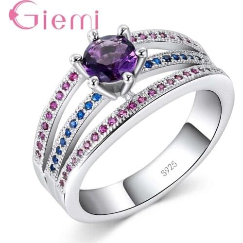 Hot Promotion 3 Row Fashion Hollow Design Ring Micro Setting Full Colorful Crystal Wedding Party Jewelry Silver Color Bague