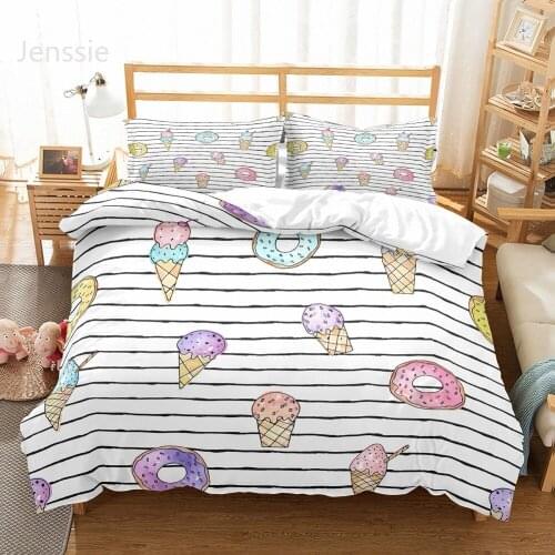 Custom Food Bedding Set 2/3Pcs Teens Pink Purple Blue Doughnuts Cakes Black Stream White Duvet Cover Washable Comforter Cover