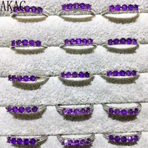 3rings AKAC natural amethyst quartz adjustable white copper ring send randomly