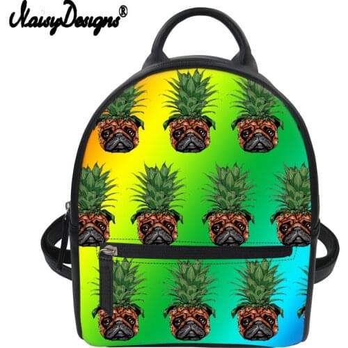 NOISYDESIGNS Colorful Small Children Backpack Funny Pug Dog Pattern Casual Womens Backpacks Daypack Female Small PU Bolsa Mujer