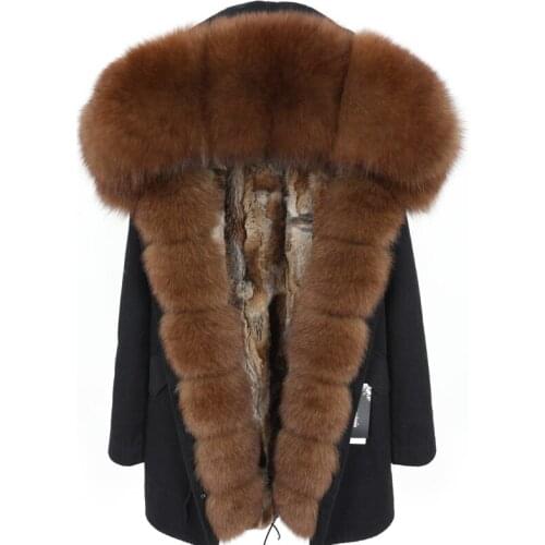 MAOMAOKONG leather grass coat new fashion winter ladies real fox fur collar detachable rabbit fur lining coat long warm parka