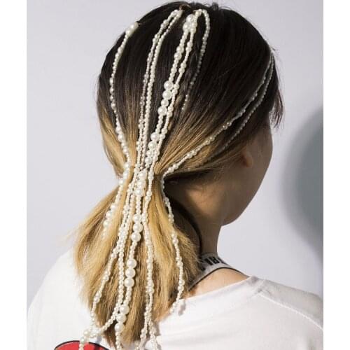 Fashion Imitation Pearl Hair Chain Tassel Hair Clips Styling Tools Wedding Party Jewelry Bride Hair Accessories for women