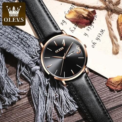 OLEVS Top Brand New Mens Watches Leather Dual Calendar Waterproof Sport Automatic Date Quartz Watch For Men Relogio Masculino