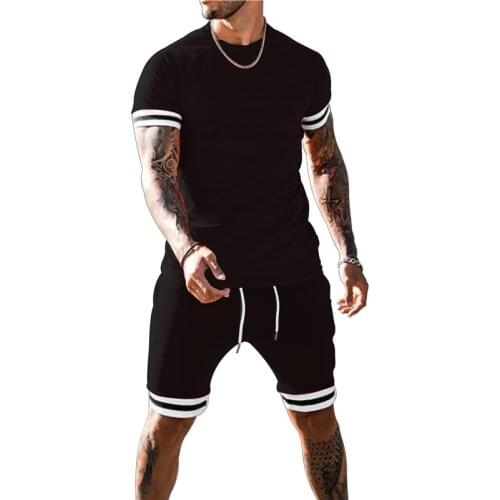 2021 New Tracksuit 2 Pieces Men Sets Male Clothing Sportswear Set Fitness Summer Print Men Shorts+T Shirt Mens Casual Suit 6XL