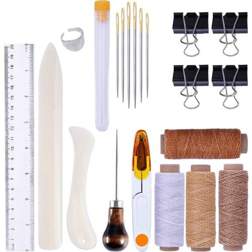 15 pcs/set Leather Sewing Needles Stitching Awl Needle Set Thread Thimbles Hand Sewing Tools