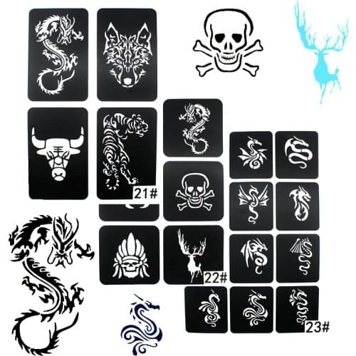 3 Sheet Tattoo Stencil Set Men Cool Drawing Templates for Painting Wolf Dragon Tiger Skull Animal Airbrush Tattoo Stencils