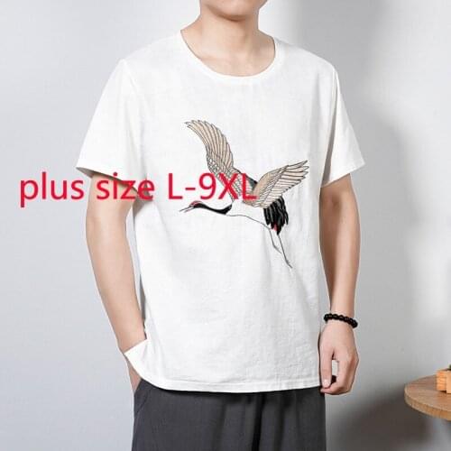 New Arrival Fashion Super Large Cotton Linen Summer Short Sleeve Men Casual Embroidery Thin O-neck T-shirt Plus Size L-7XL8XL9XL