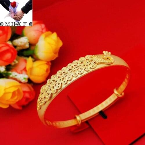 OMHXFC Jewelry Wholesale YM819 European Fashion Fine Woman Girl Party Birthday Wedding Gift Peacock 24KT Gold Bracelet Bangle