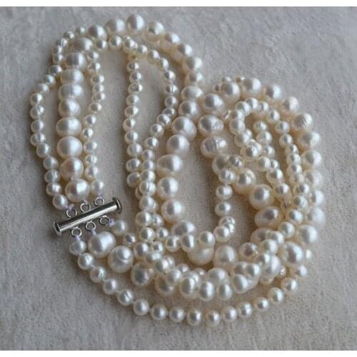 Perfect Pearl Necklace ,Charming White Color Potato Shape 100% Real Freshwater Pearl Necklace, AA 5-9MM 17-19 inches