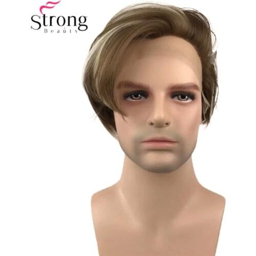 StrongBeauty Synthetic Lace Front Wig Brown with Highlights Wigs for Man Hair Heat Resistant Fiber Black Hair