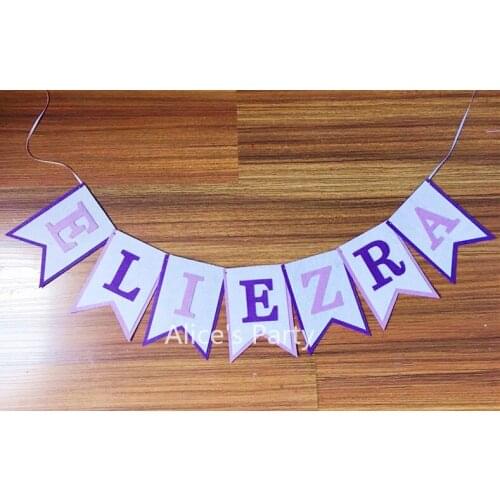 Personalised Girl Baby shower banner Name Bunting Purple Lavender theme Birthday Party Decoration Nursery Playroom Garland Flag