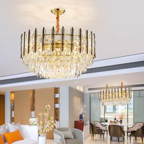American Modern Design K9 Crystal Kristal Golden Titanuim Finish LED Pendant Lamp For Wedding Party Home