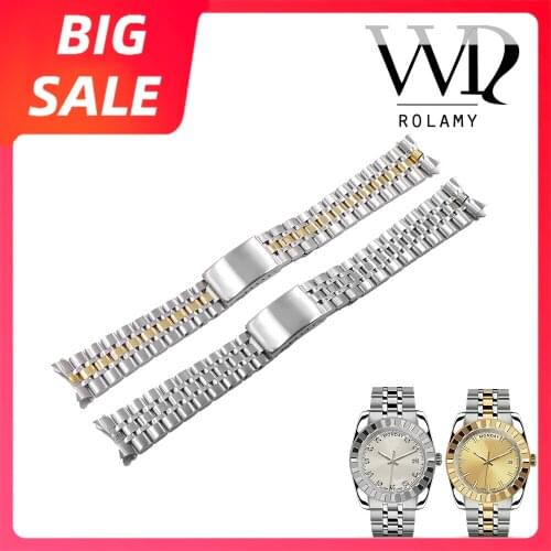 Rolamy 19mm Middle Gold 316L Stainless Steel Hollow Curved End Screw Links Replacement Wrist Watch band Strap Bracelet For Tudor